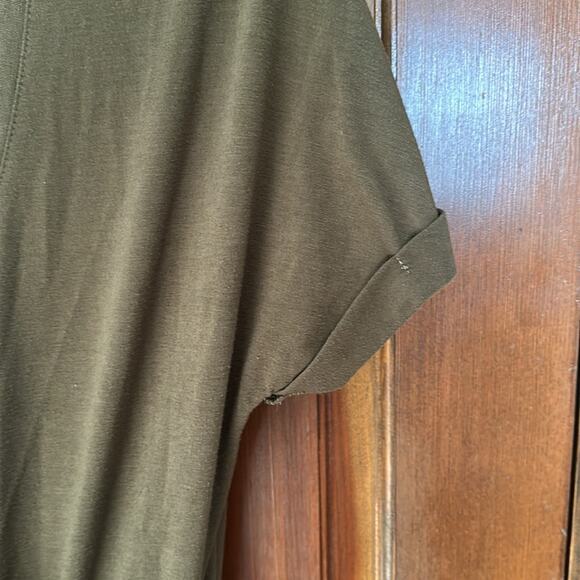 Olive Green Solid Color Short Sleeve Elastic Waist Jumpsuit Size S - Picture 4 of 10